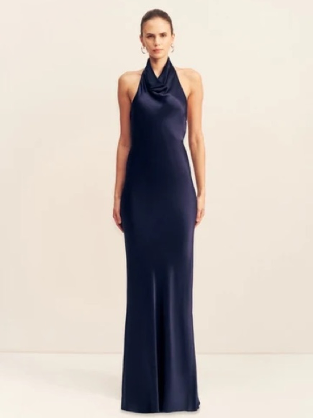 Navy Halter Satin Evening Gown Shona Joy